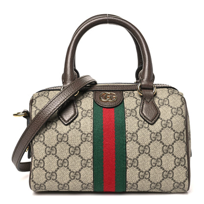Gucci GG Supreme Monogram Textured Dollar Calfskin Web Mini Ophidia Top Handle Bowler Bag Beige Ebony New Acero 1 of 10