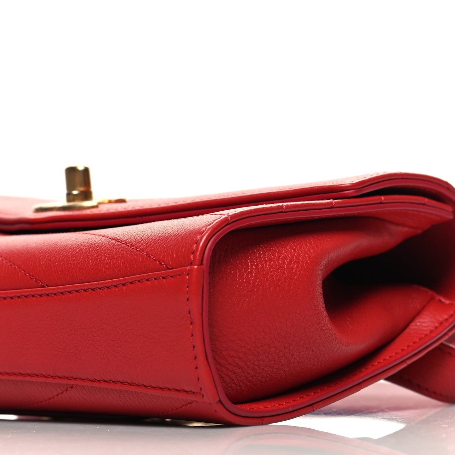 Calfskin Chevron Stitched Coco Waist Bag Red