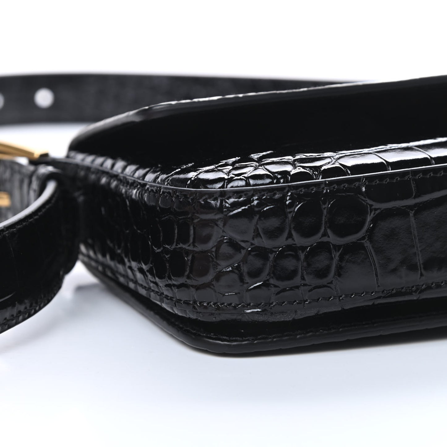 Shiny Calfskin Crocodile Embossed Ghost Sling Bag Black