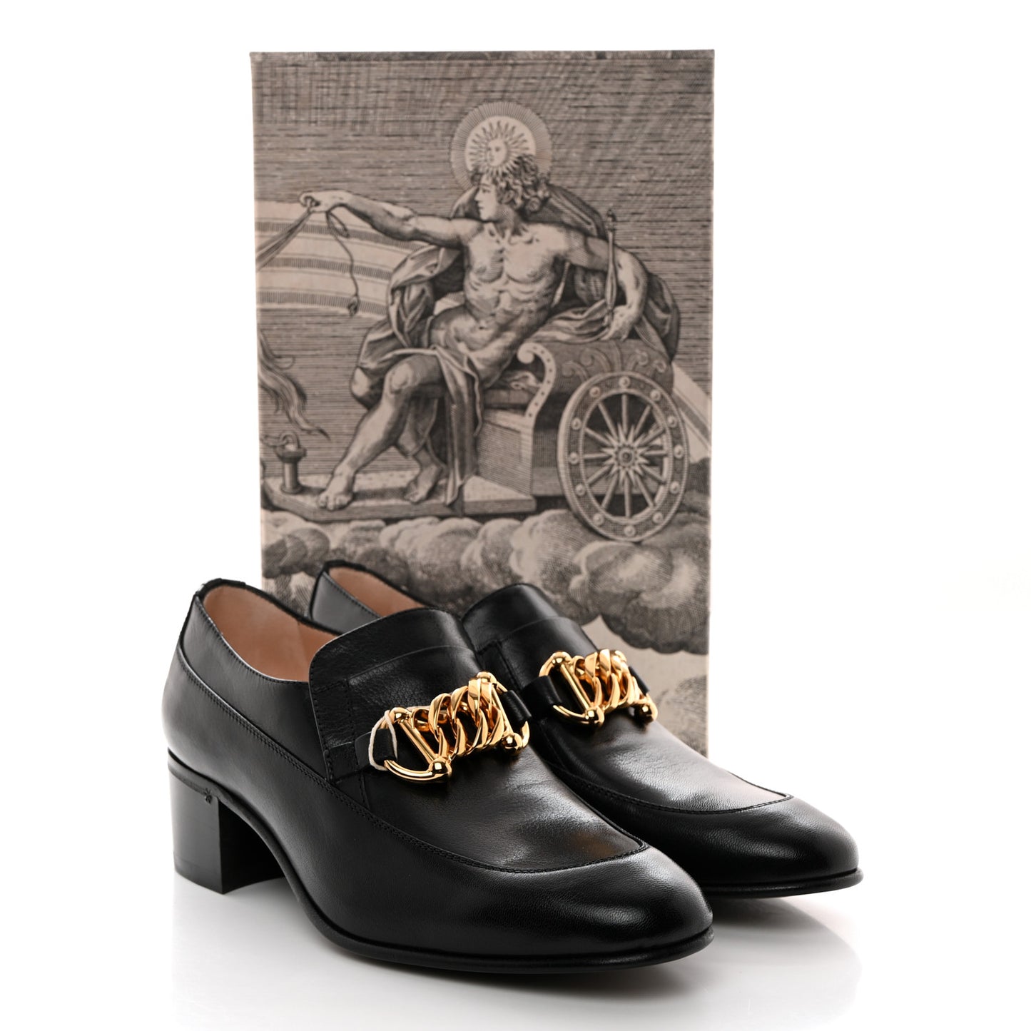 Goatskin Womens Chain Mid-Heel Loafers 38.5 Black