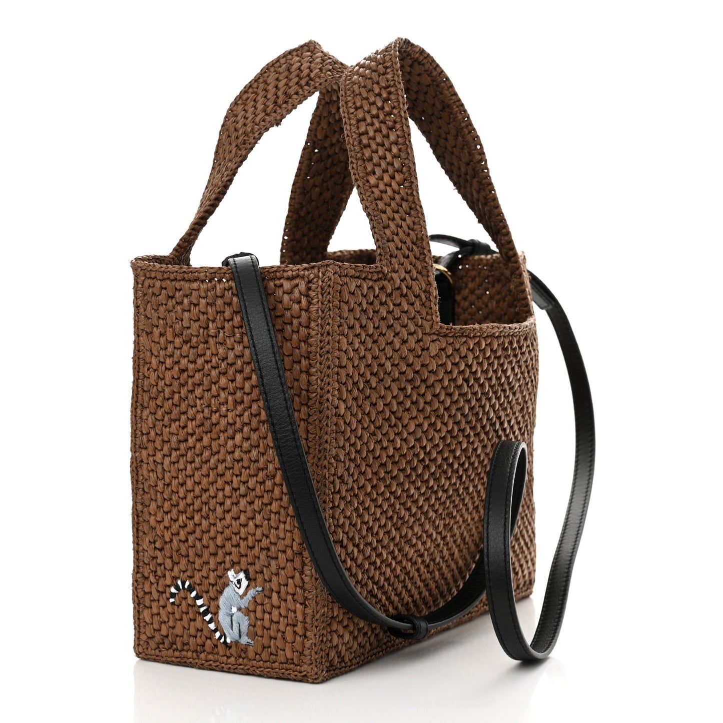 X SUNA FUJITA Raffia Small Font Tote Brown