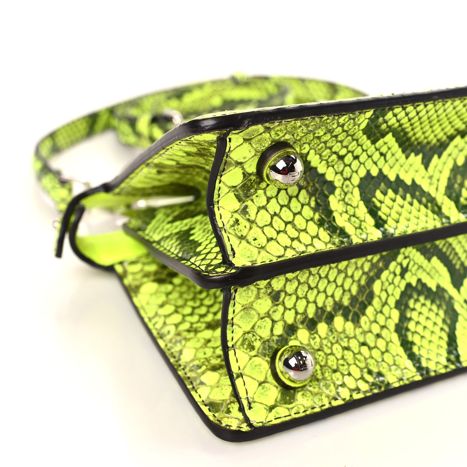 Fendi Snakeskin Shiny Nappa Petite Peekaboo I SEE U Satchel Yellow Fluo 7 of 8