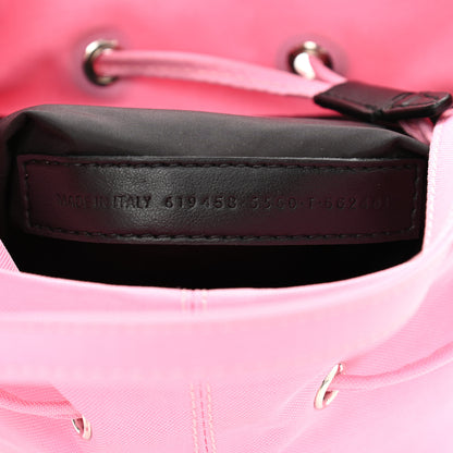 Balenciaga Recycled Sport Nylon Logo Embroidered Wheel Drawstring Bucket Bag XS Pink White 7 of 10