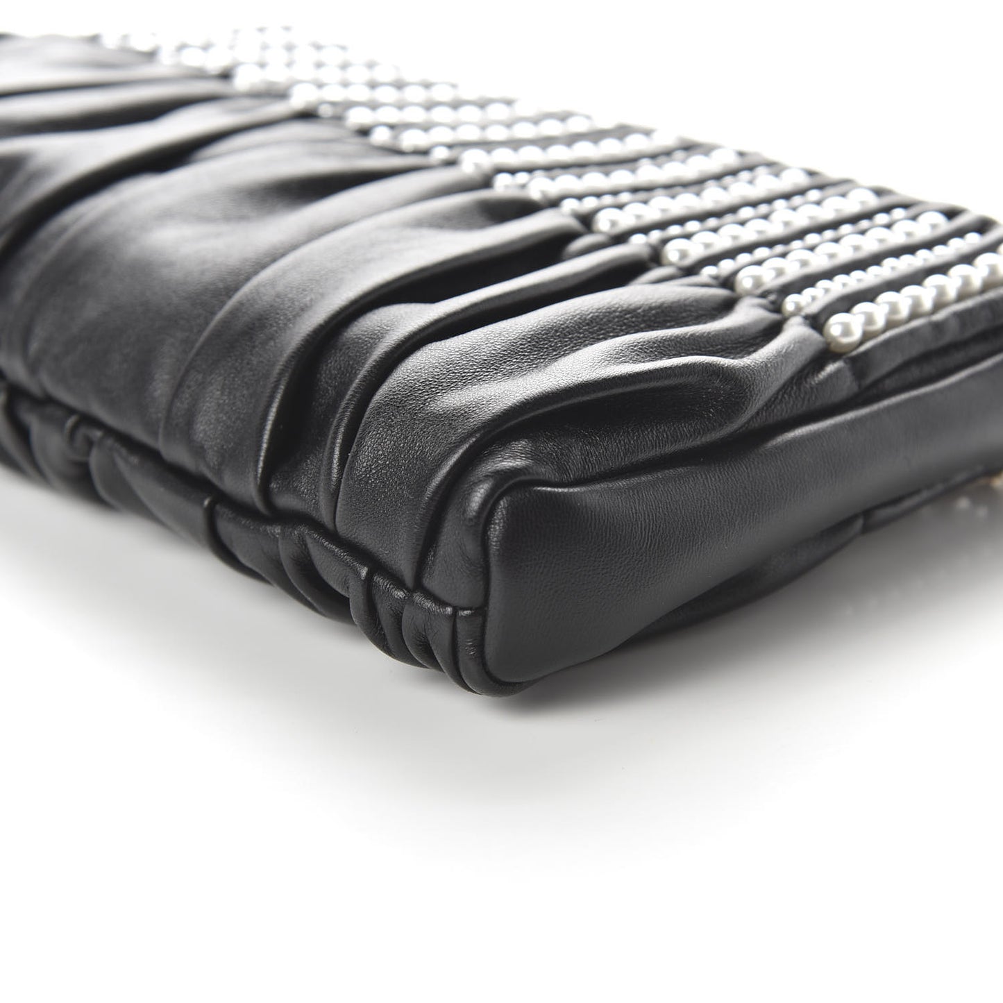 Lambskin Pearl Wristlet Clutch Black