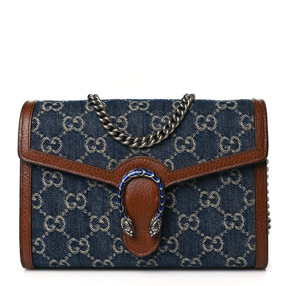 Gucci New Denim GG Monogram Dollar Calfskin Enamel Mini Dionysus Chain Wallet Blue Tea Cuir Epilog Electric Blue 1 of 8
