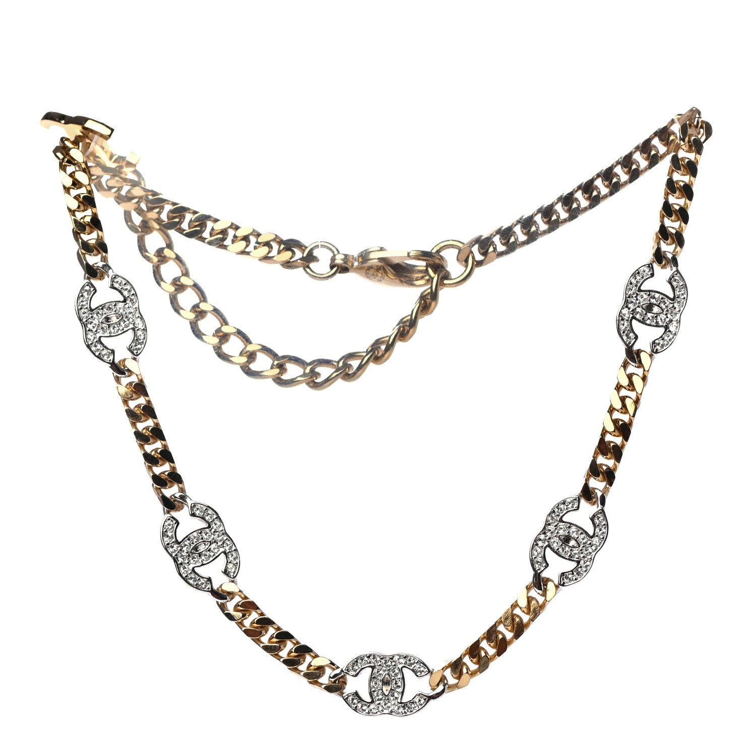 Chanel Crystal Chain CC Choker Gold Silver 1 of 3