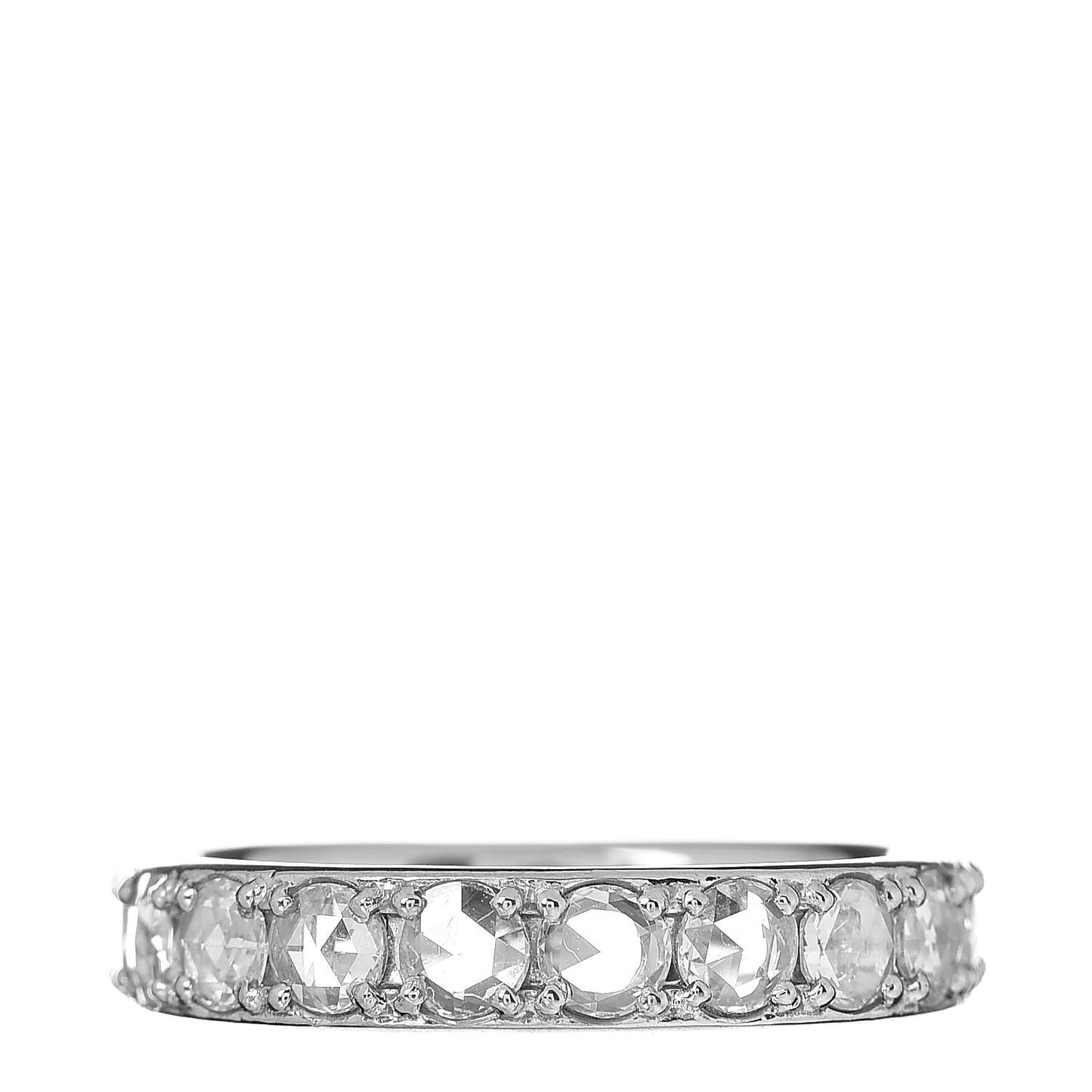 18K White Gold Diamond Metro Rose Cut Eternity Band Ring 52 6
