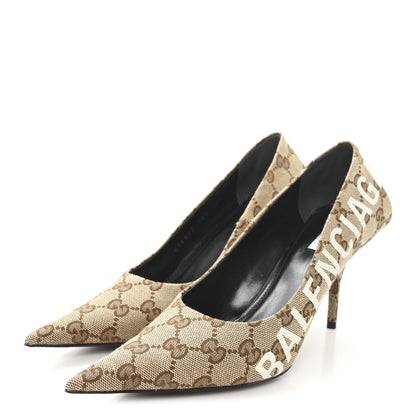 Balenciaga X GUCCI GG Monogram Square Knife 80mm Pumps 36.5 Beige Ebony 4 of 10