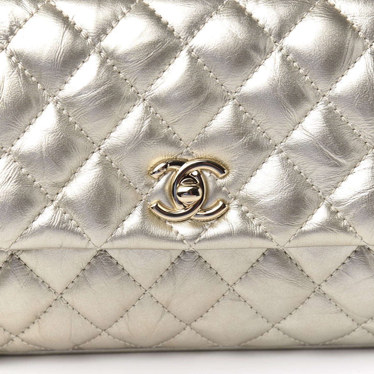 Metallic Aged Calfskin Quilted Mini Coco Handle Flap Gold