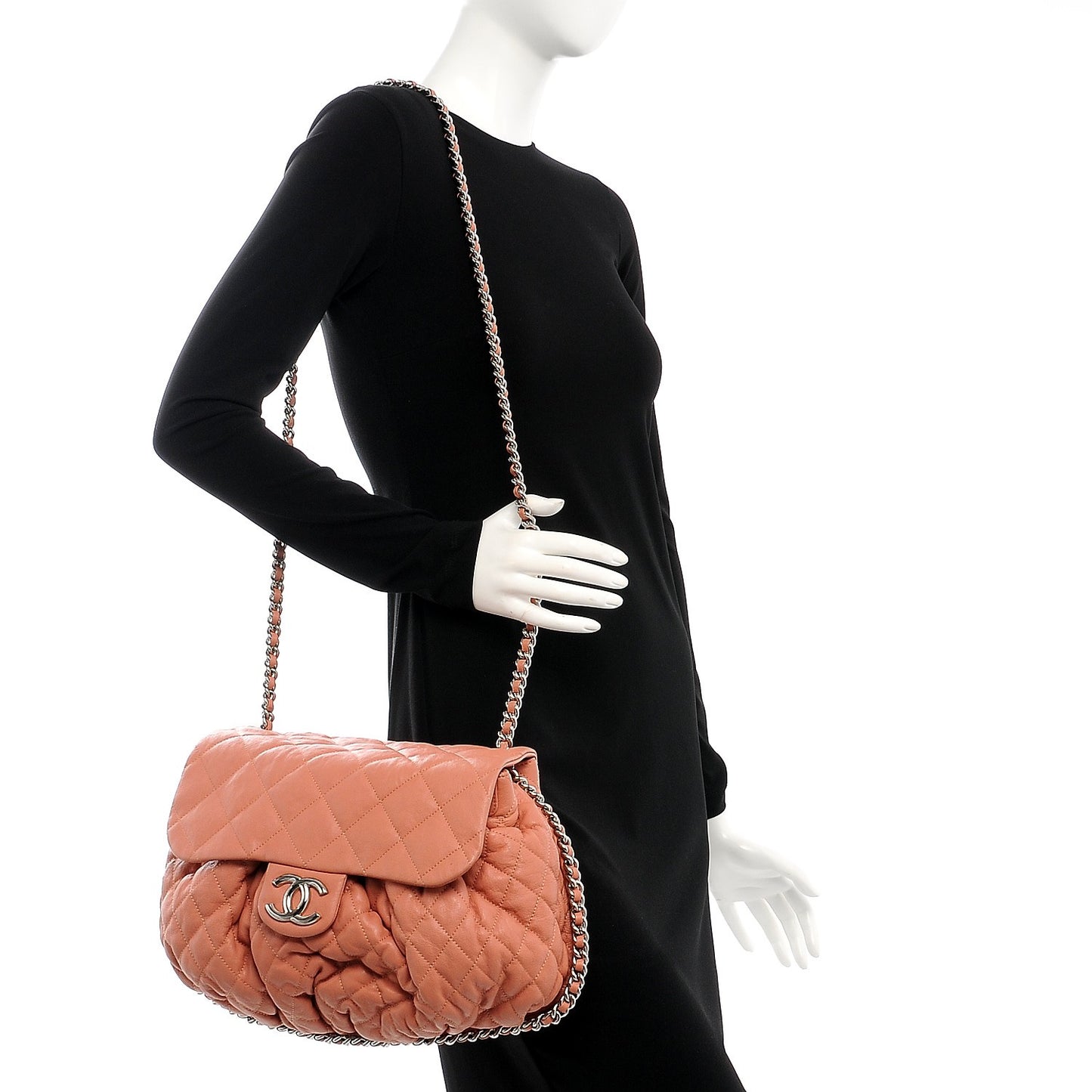 Washed Lambskin Quilted Large Chain Around Flap Pink