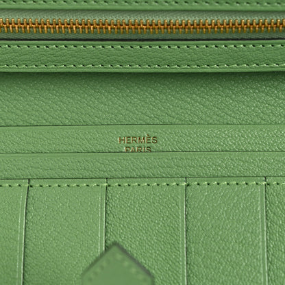 Hermes Chèvre Mysore Bearn Gusset Wallet Vert Criquet 6 of 9