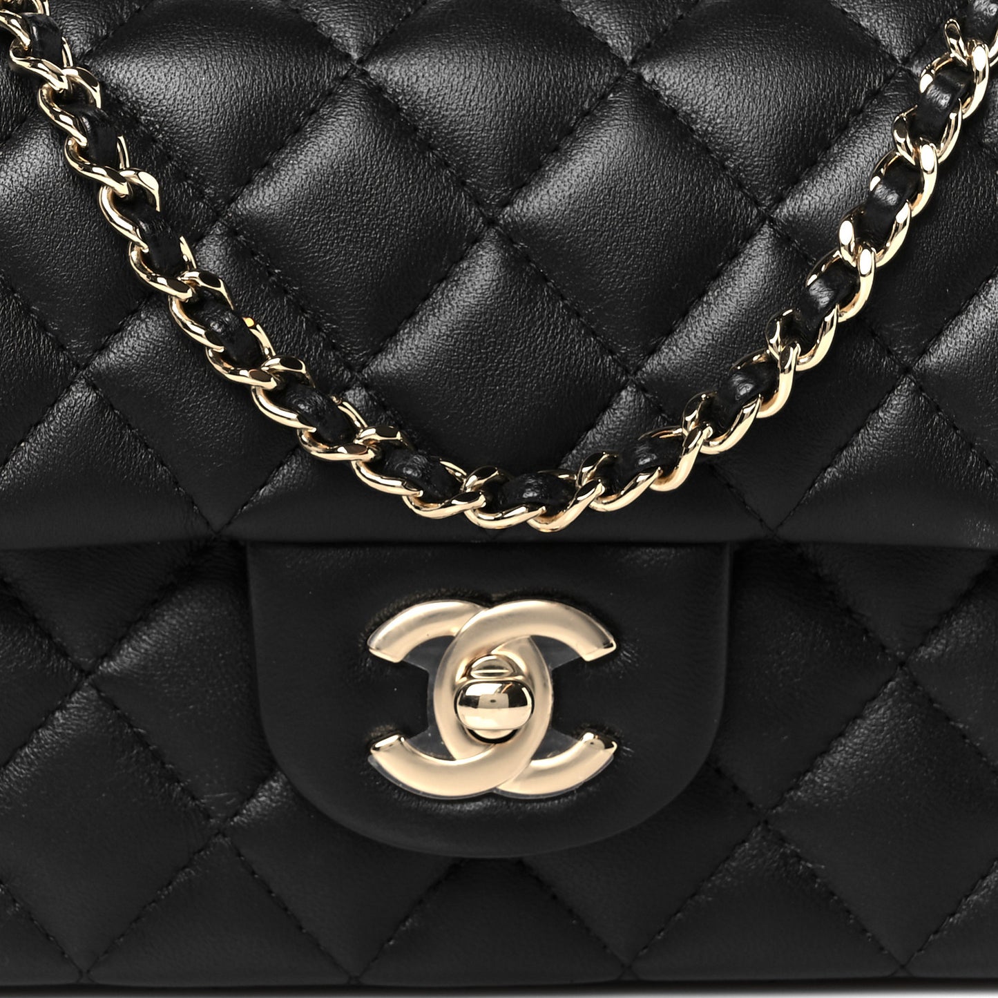Lambskin Quilted Mini Top Handle Rectangular Flap Black