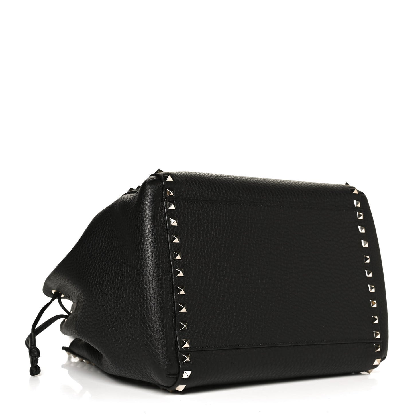 Grained Calfskin Rockstud Double Handle Cinch Tote Black