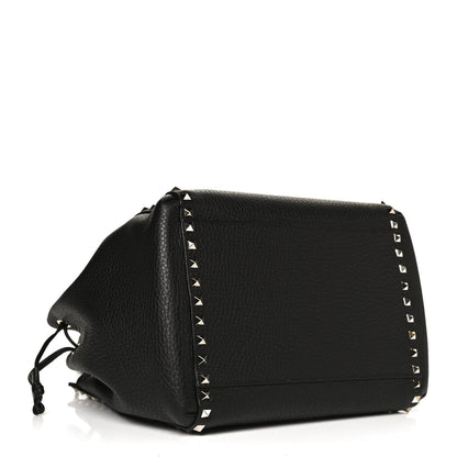 Valentino Garavani Grained Calfskin Rockstud Double Handle Cinch Tote Black 4 of 9