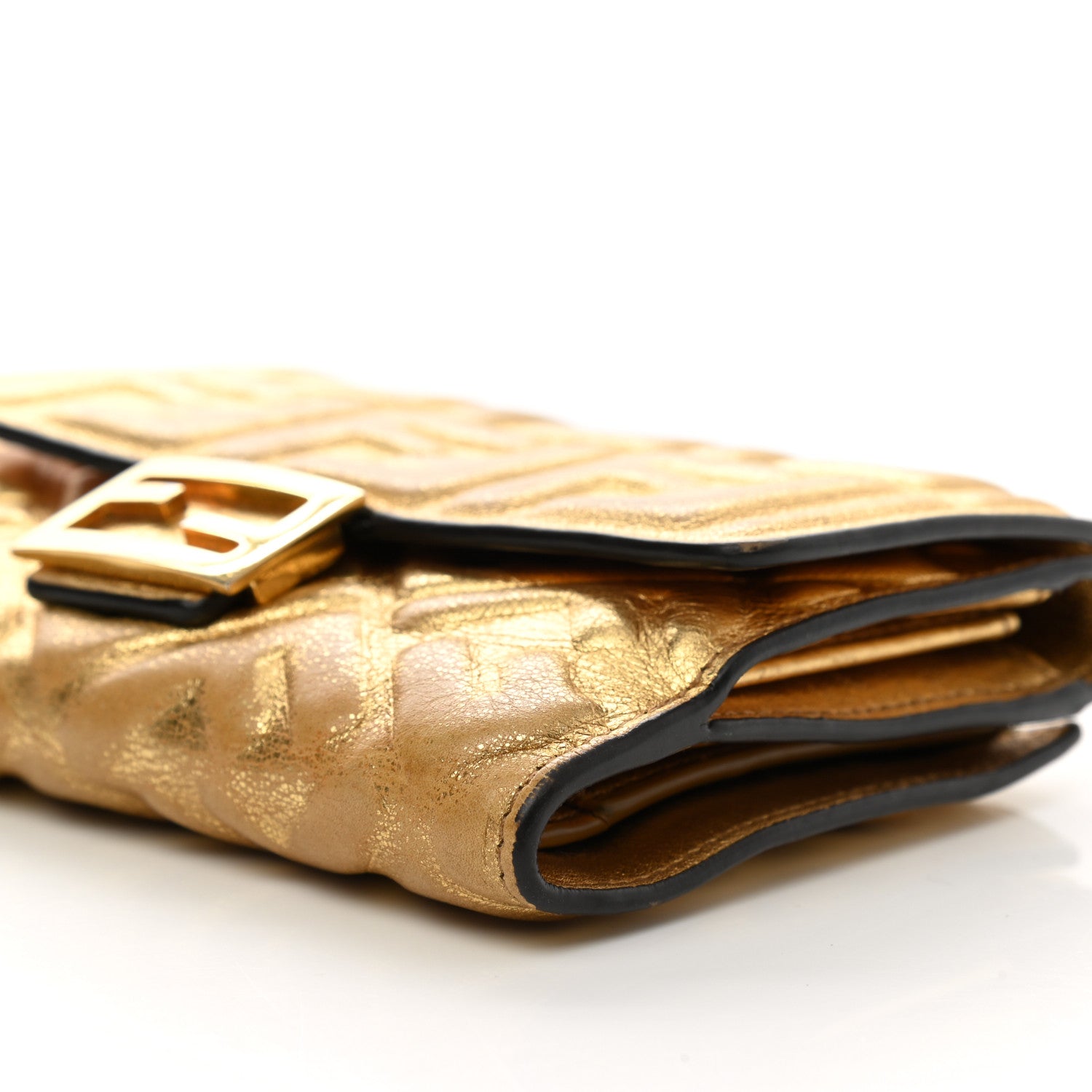 Fendi Vitello Catalan Mirror FF 1974 Embossed Medium Wallet Gold 14 of 14