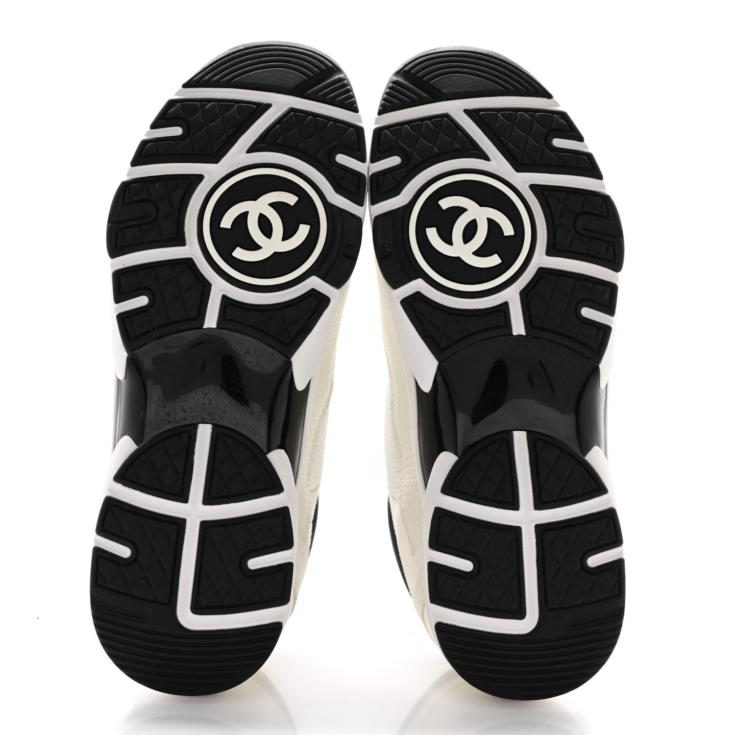 Chanel Mesh Suede Calfskin Grained Calfskin Womens CC Sneakers 41 White Black 5 of 8