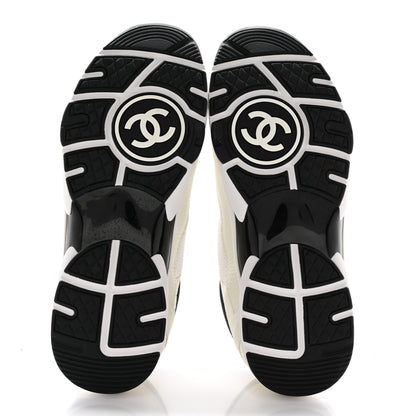 Chanel Mesh Suede Calfskin Grained Calfskin Womens CC Sneakers 41 White Black 5 of 8