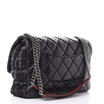 Chanel Aged Calfskin Tweed Jumbo New Portobello Flap Black 3 of 9