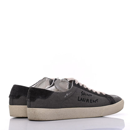 Saint Laurent Destroyed Canvas Embroidered Womens Court Classic Sneakers 38 Black 4 of 10