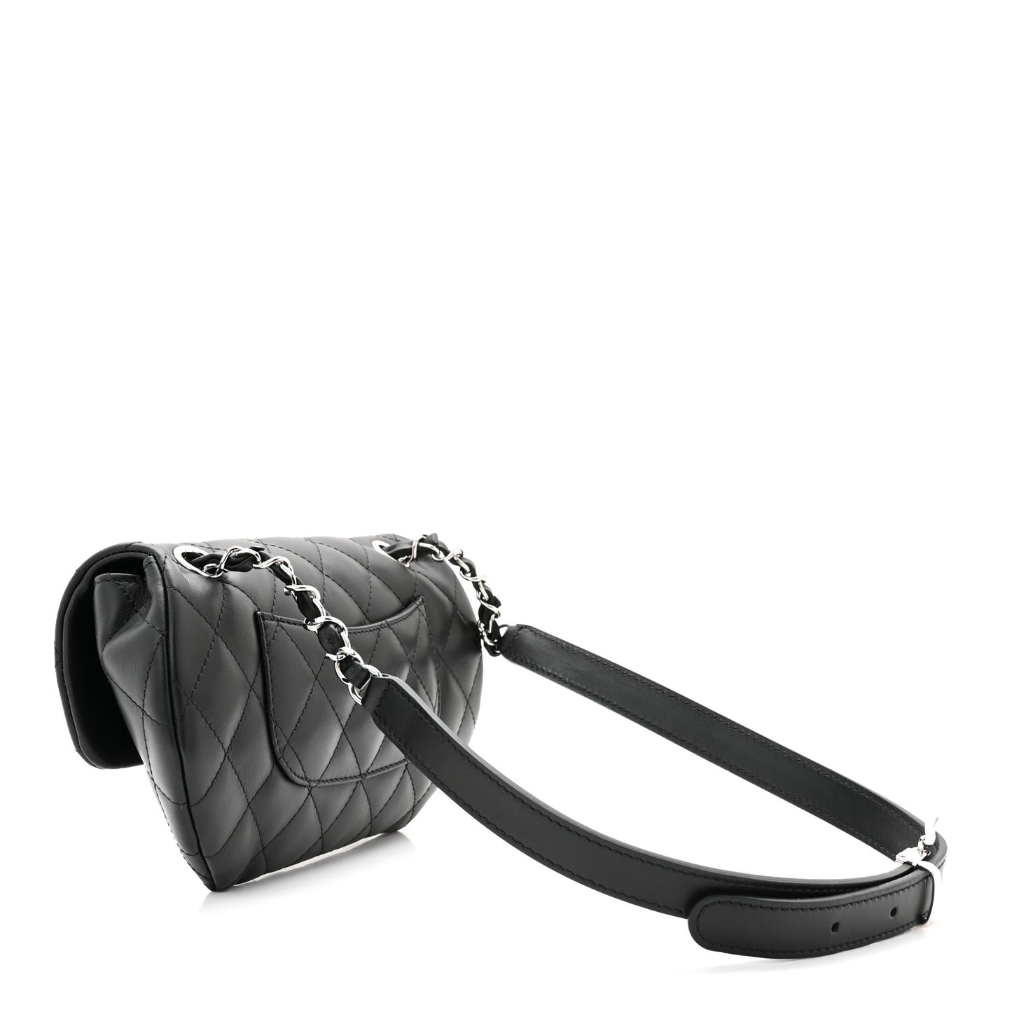 Calfskin Quilted CC Uniform Flap Belt Bag Black