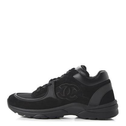 Chanel Fabric Calfskin Suede CC Womens Sneakers 37.5 Black 1 of 9
