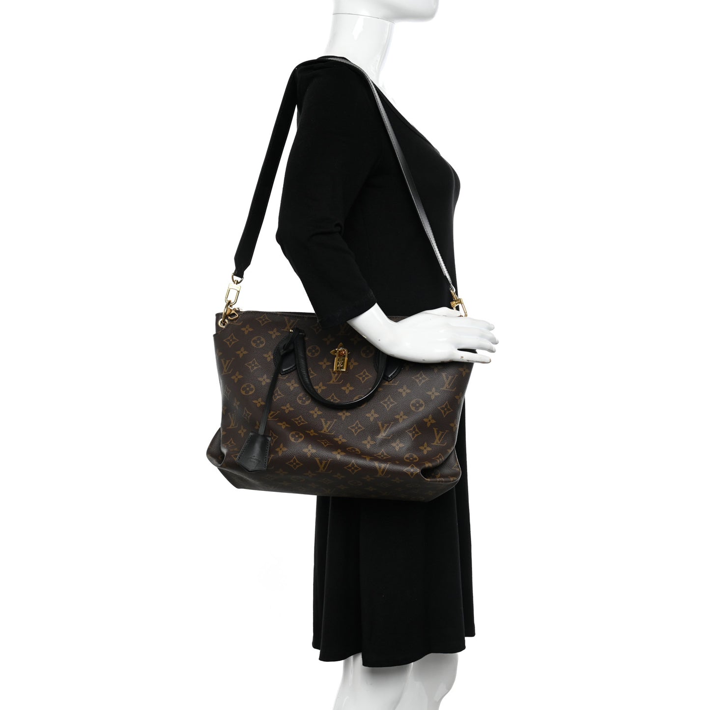 Monogram Flower Zipped Tote MM Black