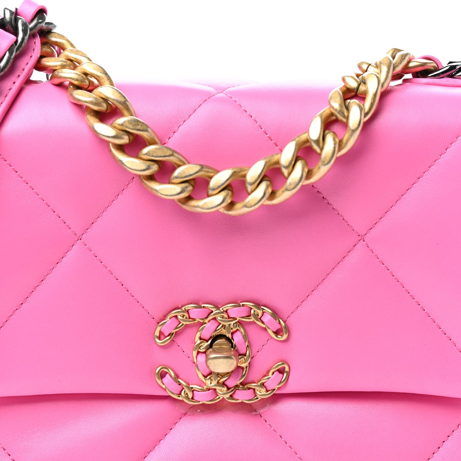 Chanel Shiny Lambskin Quilted Medium Chanel 19 Flap Neon Pink 10 of 11