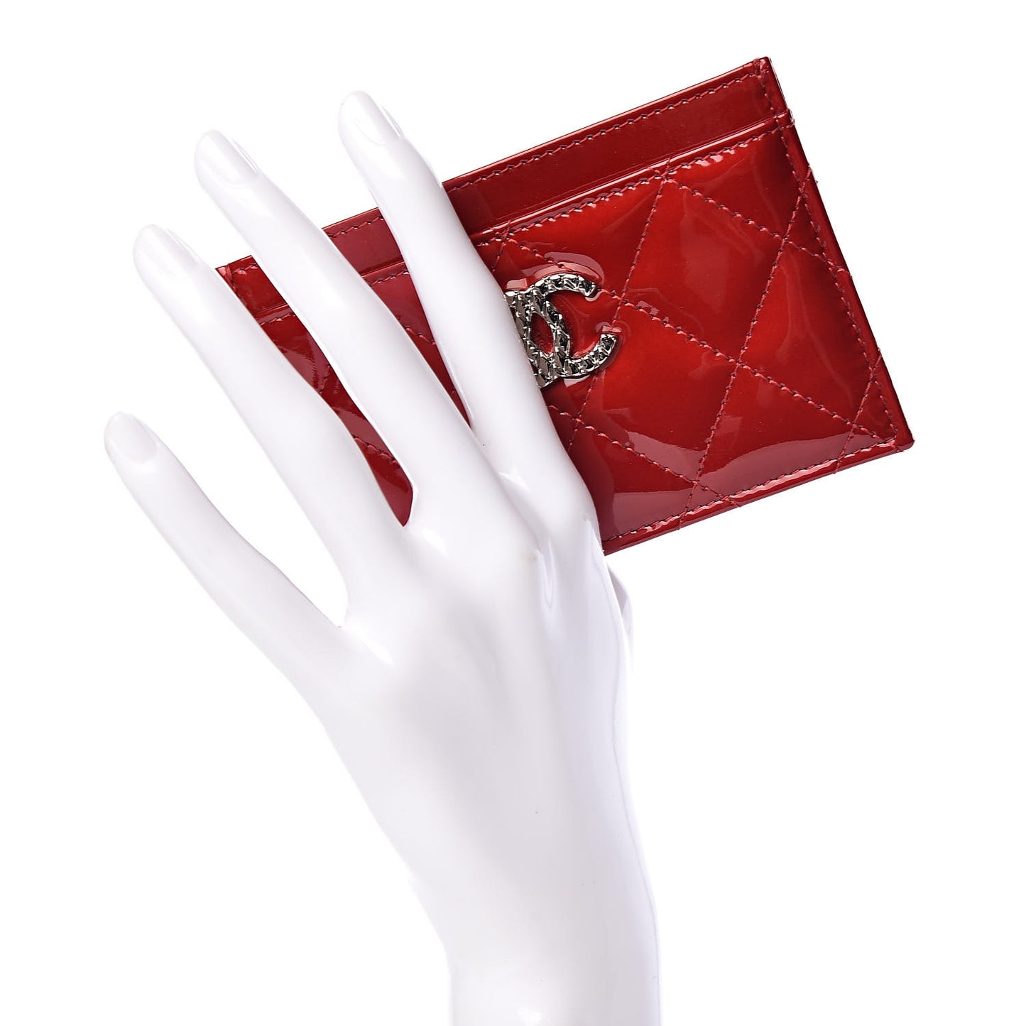 Patent Quilted Brilliant Card Holder Red