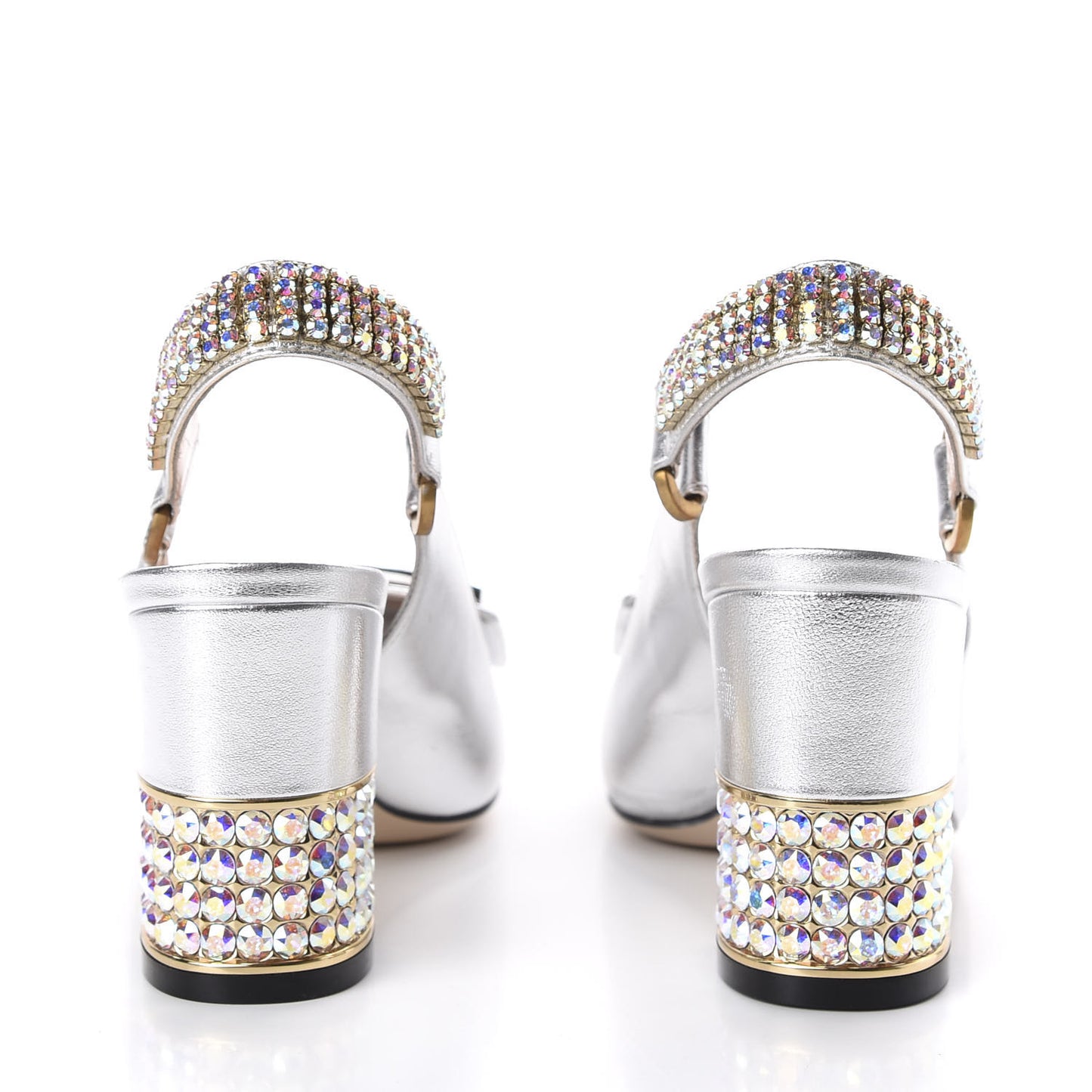 Metallic Nappa Crystal Square G Madelyn Slingbacks 35.5 Silver