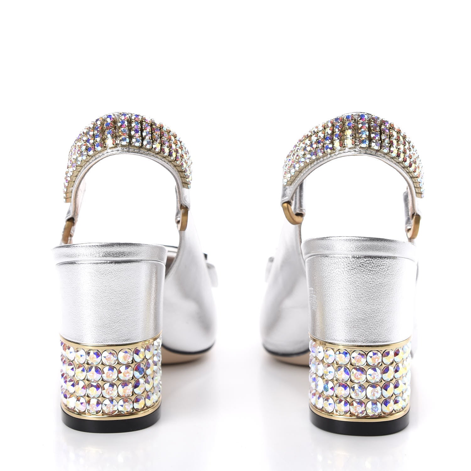 Gucci Metallic Nappa Crystal Square G Madelyn Slingbacks 35.5 Silver 6 of 11