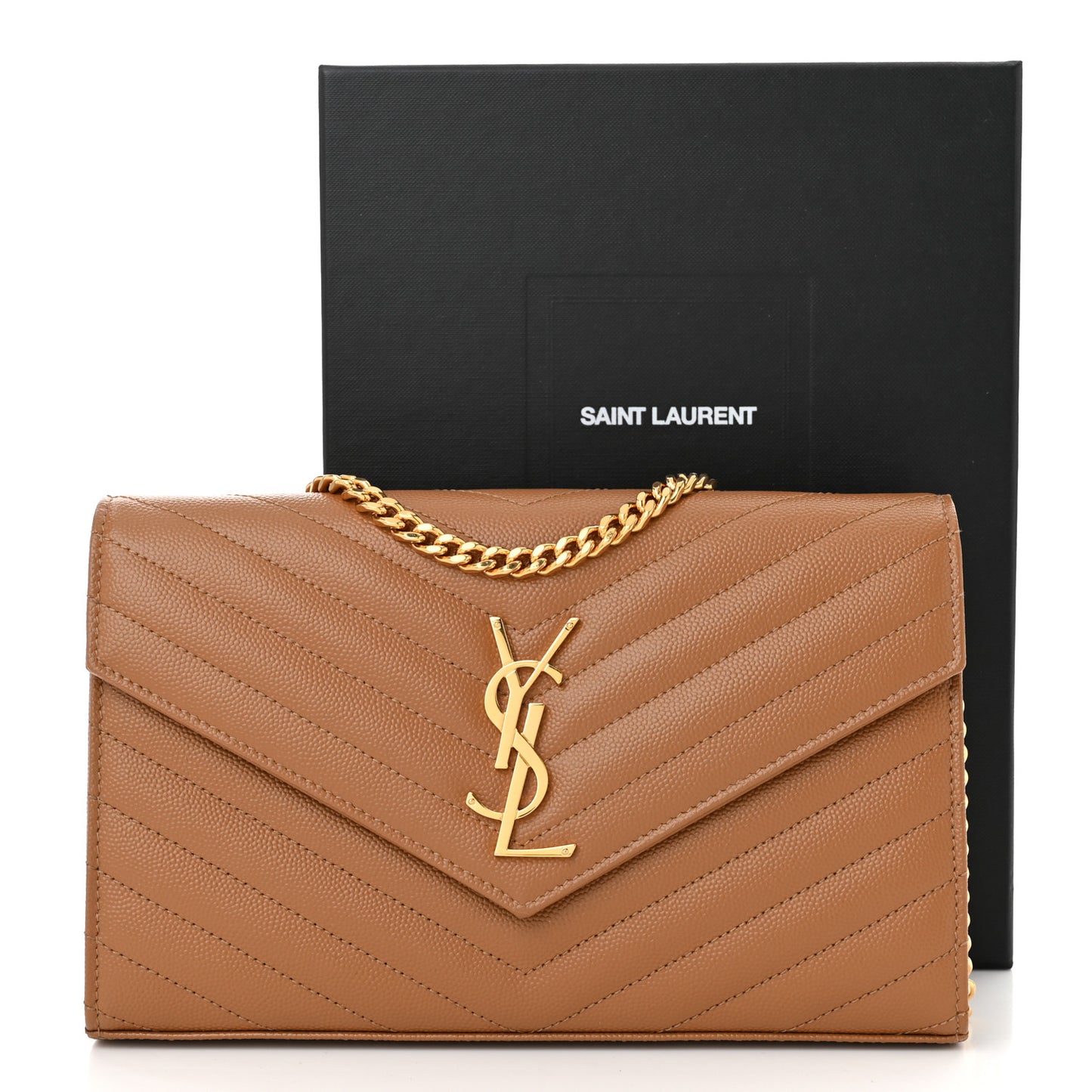 Grain De Poudre Matelasse Chevron Monogram Chain Wallet Natural Dark