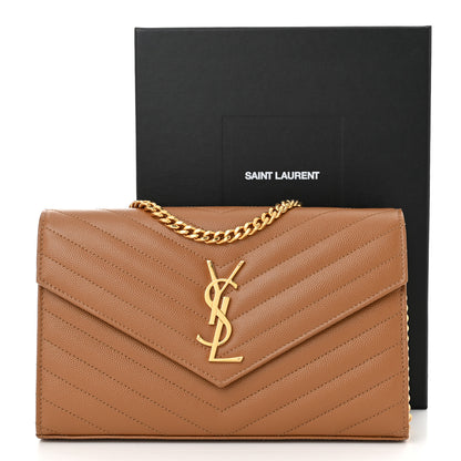 Saint Laurent Grain De Poudre Matelasse Chevron Monogram Chain Wallet Natural Dark 12 of 12
