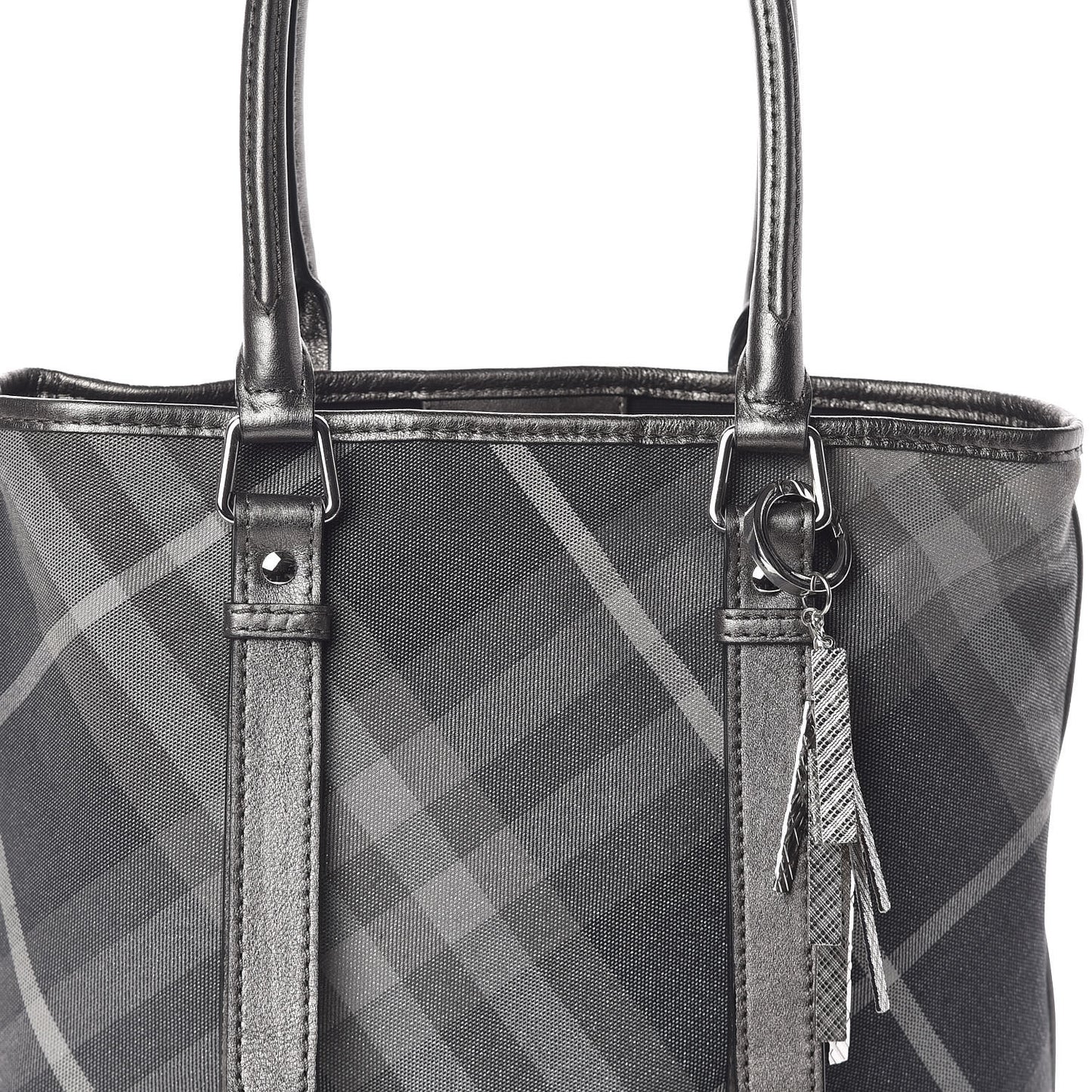 Canvas Calfskin Shimmer Check Tote Grey