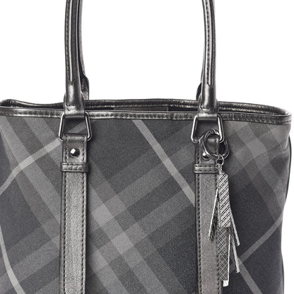 Burberry Canvas Calfskin Shimmer Check Tote Grey 7 of 9