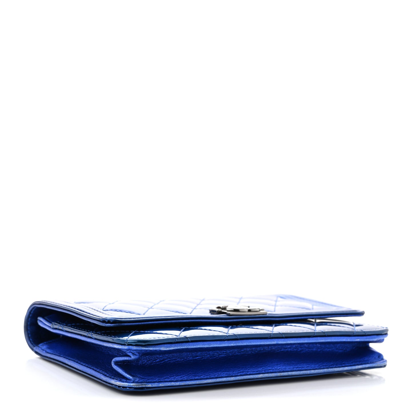 Metallic Patent Calfskin Quilted Boy Wallet on Chain WOC Blue