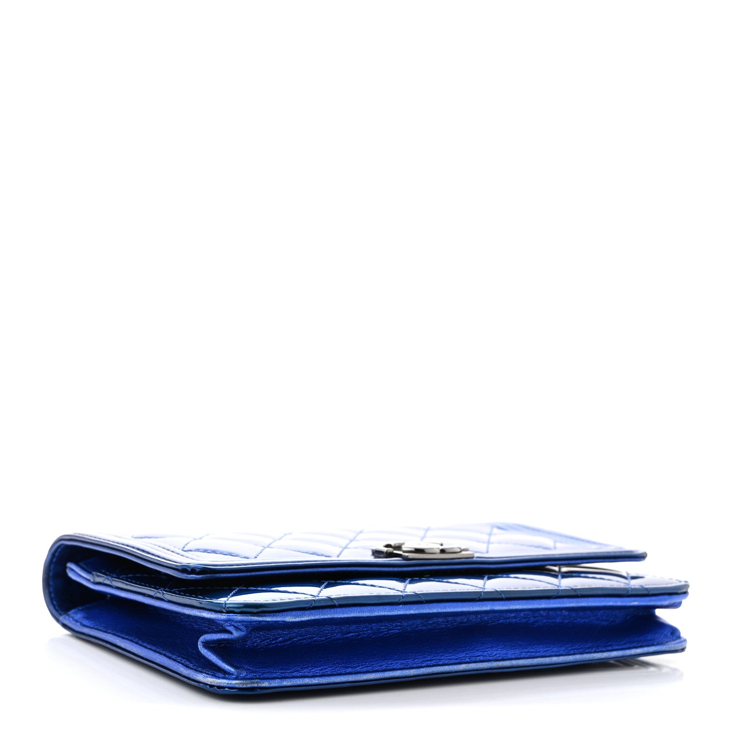 Chanel Metallic Patent Calfskin Quilted Boy Wallet on Chain WOC Blue 4 of 12