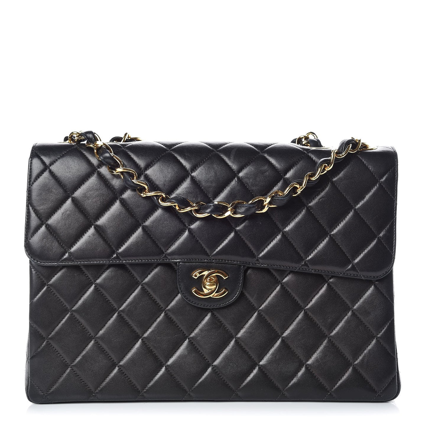 Lambskin Quilted Jumbo Single Flap Black