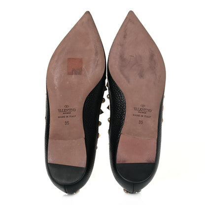 Valentino Garavani Pebbled Calfskin Rockstud Rolling Ballerina Flats 35 Black 5 of 7