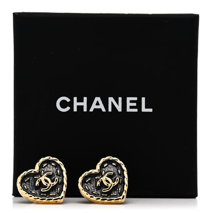 Chanel Metal Enamel CC Denim Heart Earrings Gold Blue 5 of 5
