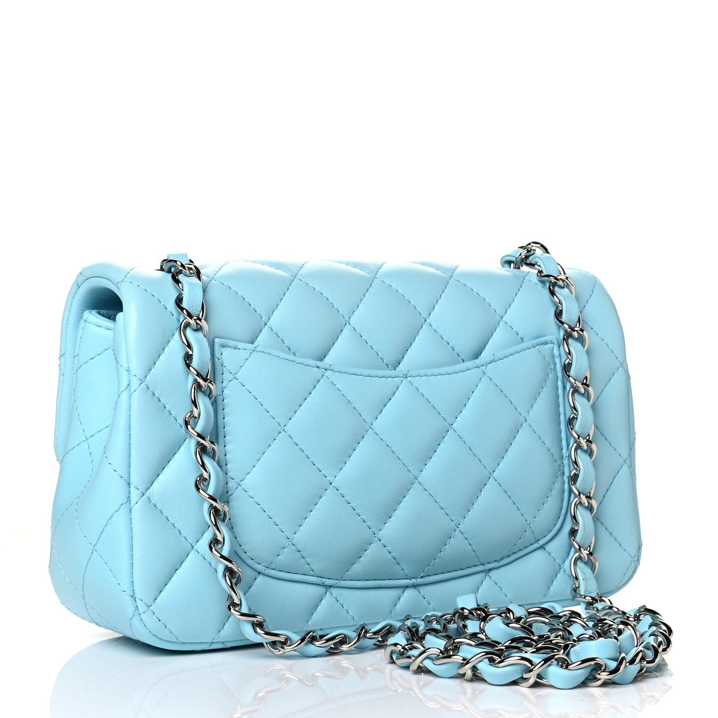 Lambskin Quilted Mini Rectangular Flap Neon Blue