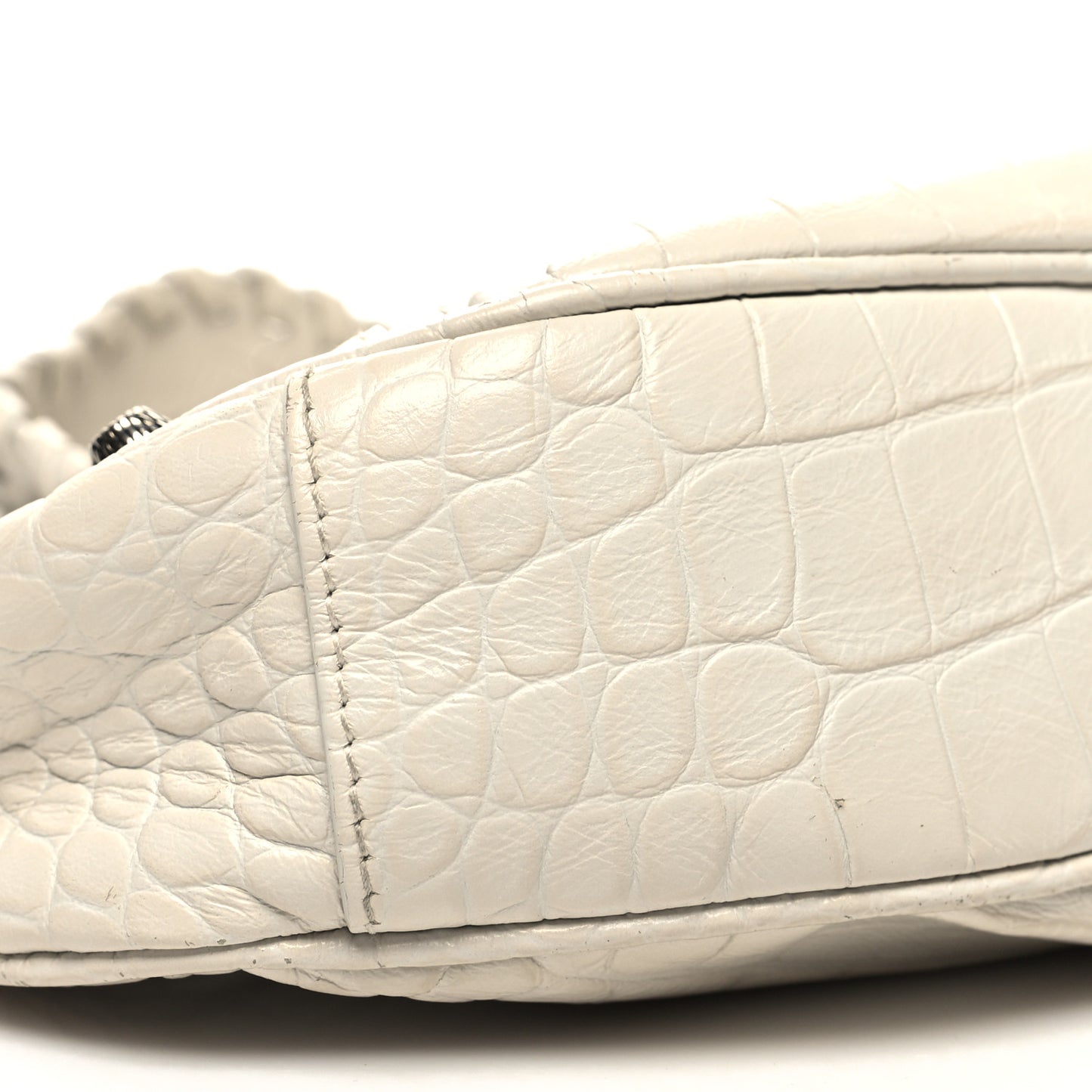 Extra Supple Calfskin Crocodile Embossed Le Cagole Shoulder Bag XS White