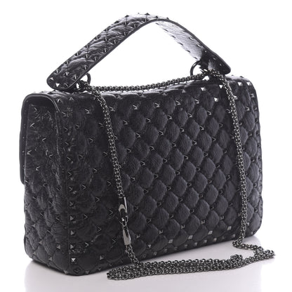 Valentino Garavani Craquele Nappa Large Rockstud Spike Shoulder Bag Black 3 of 9