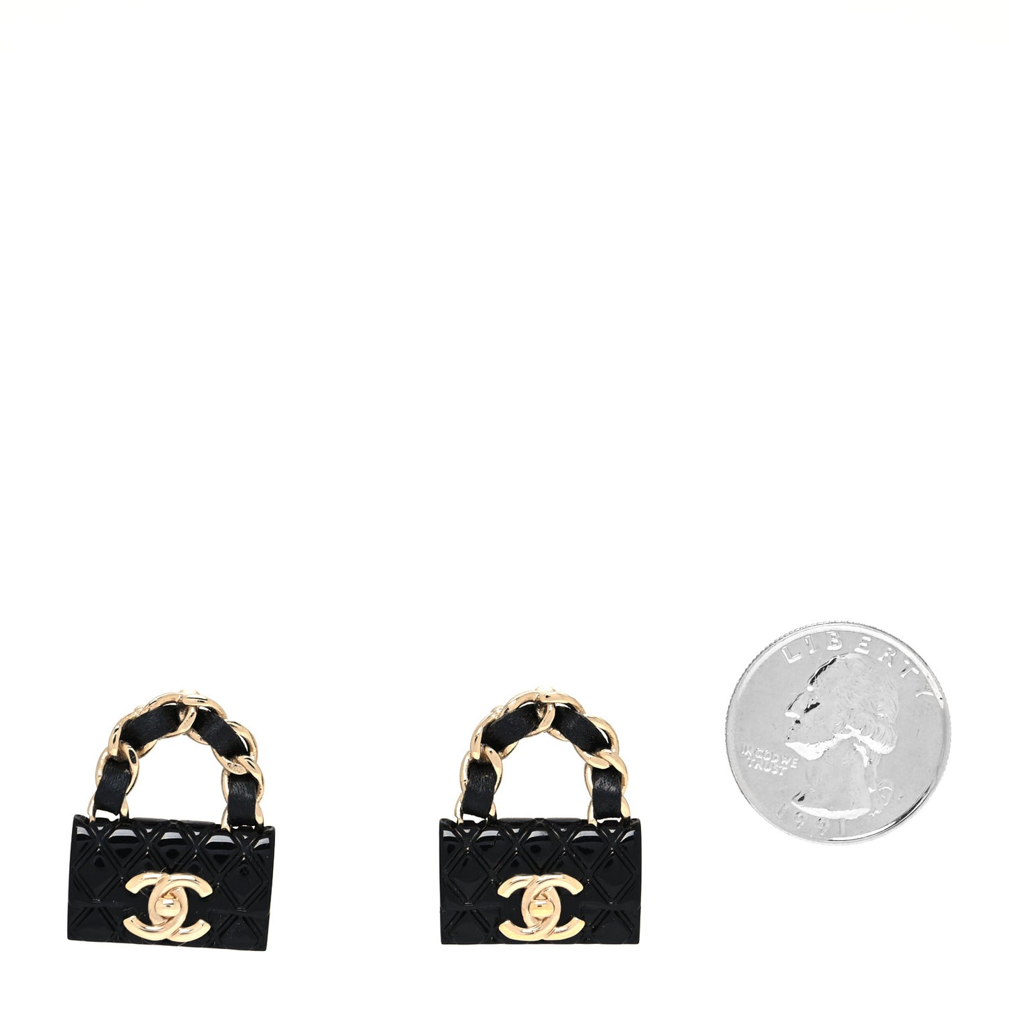 Metal Resin Lambskin Quilted CC Turnlock Chain Flap Bag Earrings Black Gold