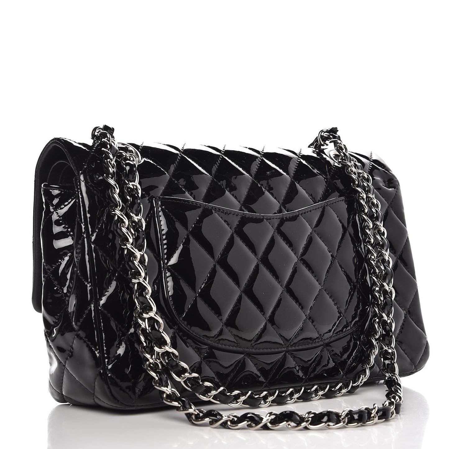 Patent Quilted Medium Double Flap Black