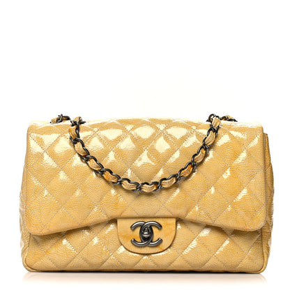 Chanel Crinkled Patent Quilted Jumbo Single Flap Light Beige 1 of 13