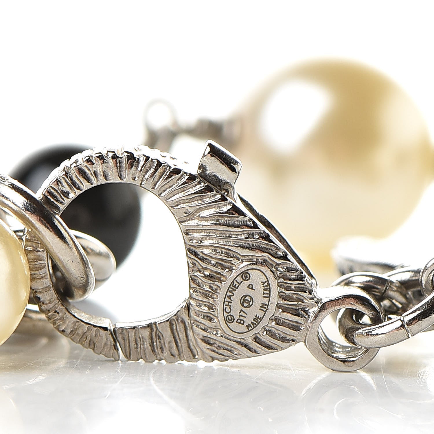 Chanel Pearl Crystal CC Bracelet Silver Black 4 of 5