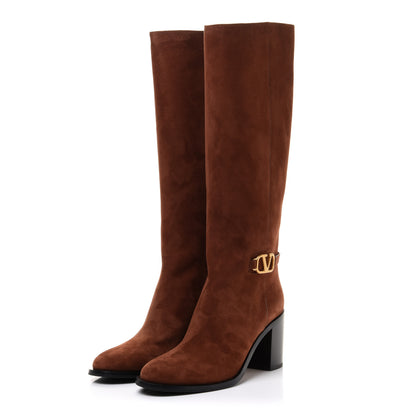 Valentino Garavani Suede Vlogo Knee High Boots 40.5 Brown 3 of 11