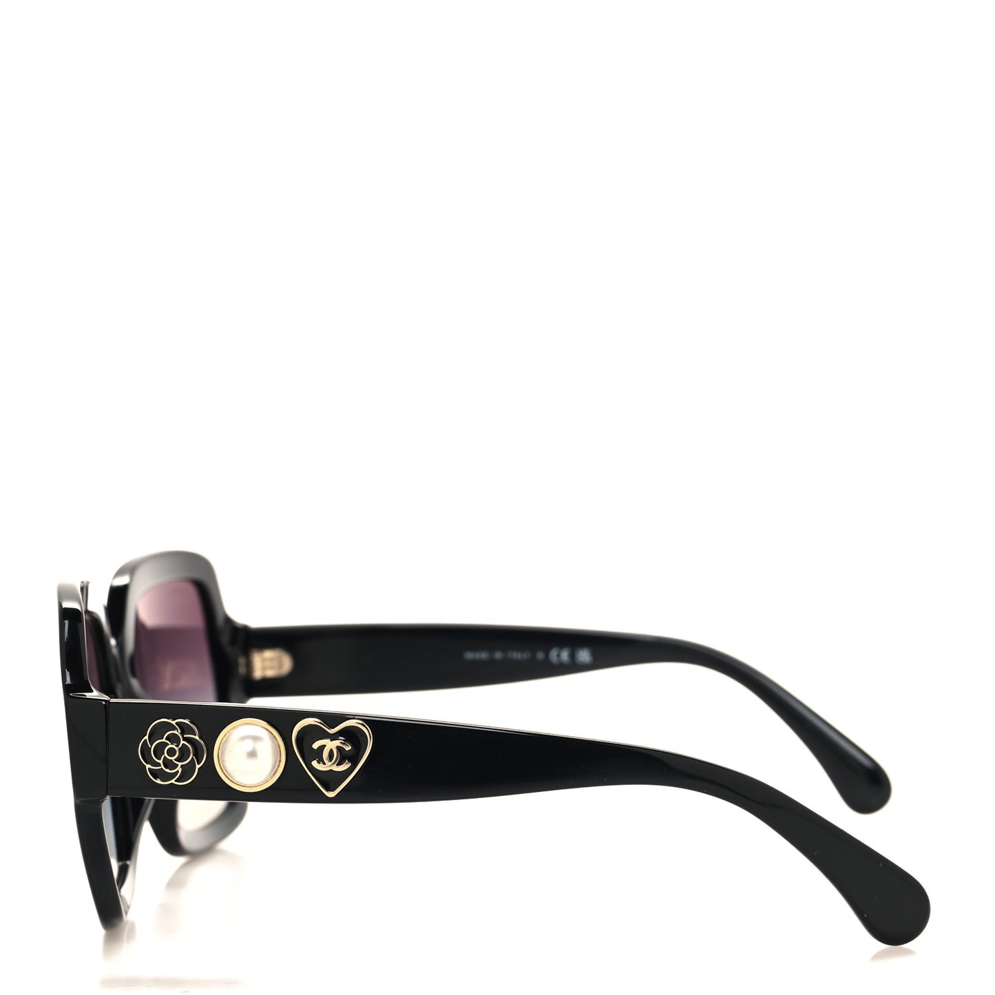Acetate Charms Pearl Square Sunglasses 5479-A Black Gold