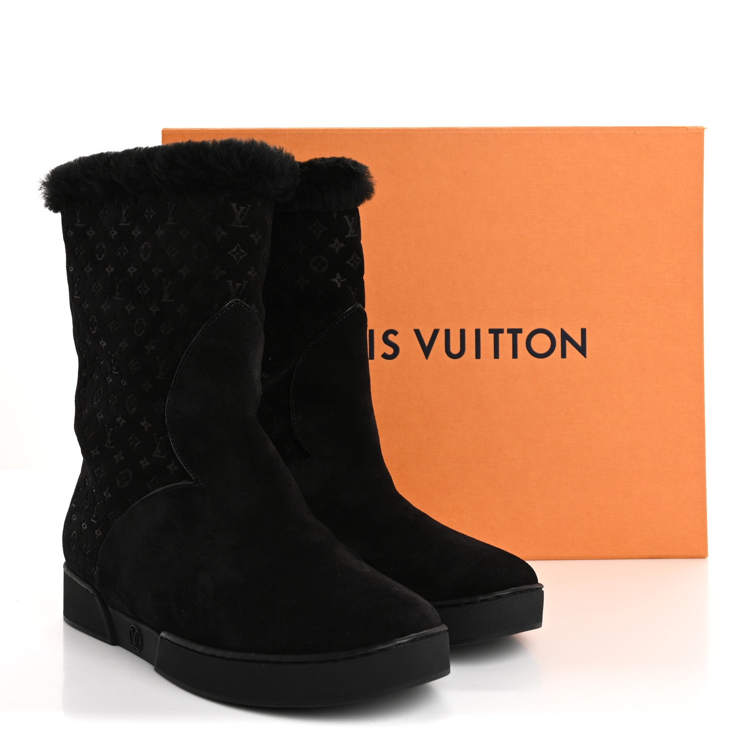 Louis Vuitton Suede Calfskin Shearling Flat Boot 38.5 Black 10 of 10