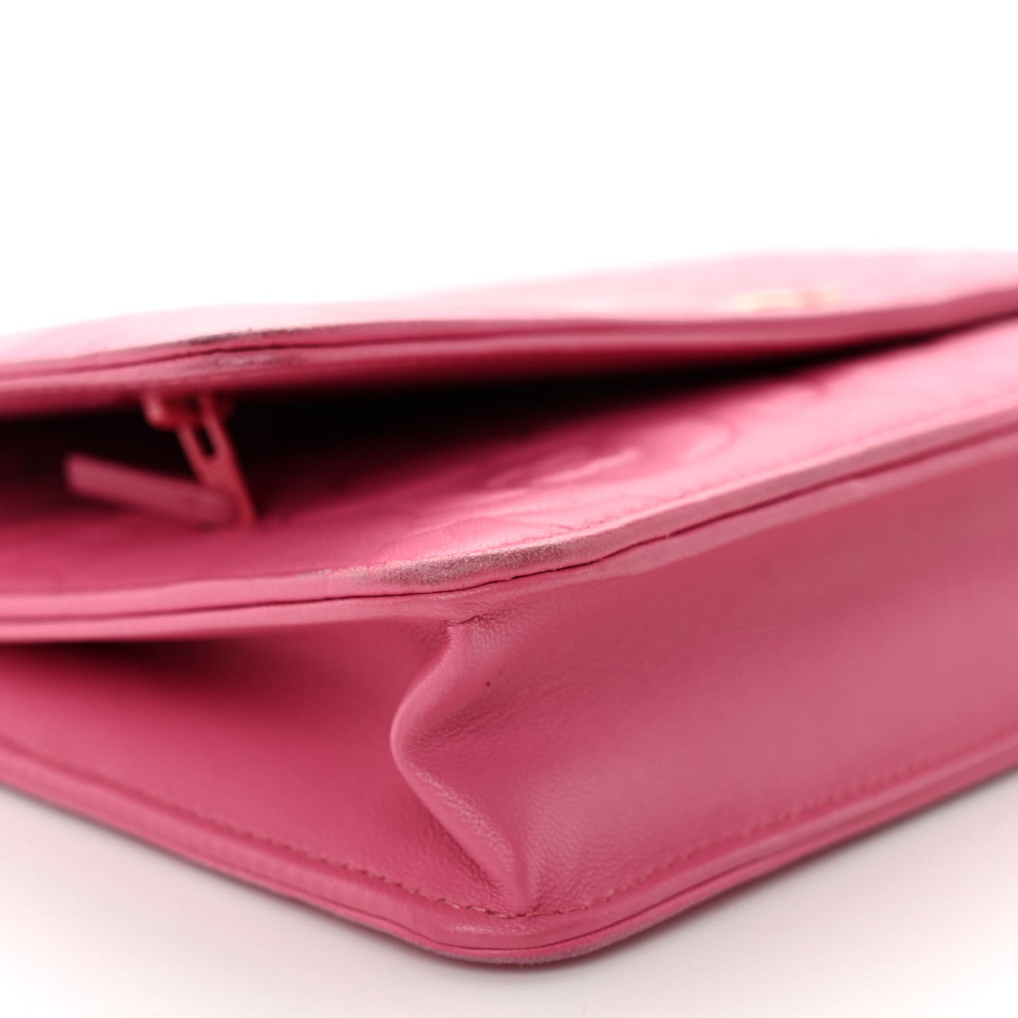 Lambskin Camellia Embossed Wallet on Chain WOC Pink